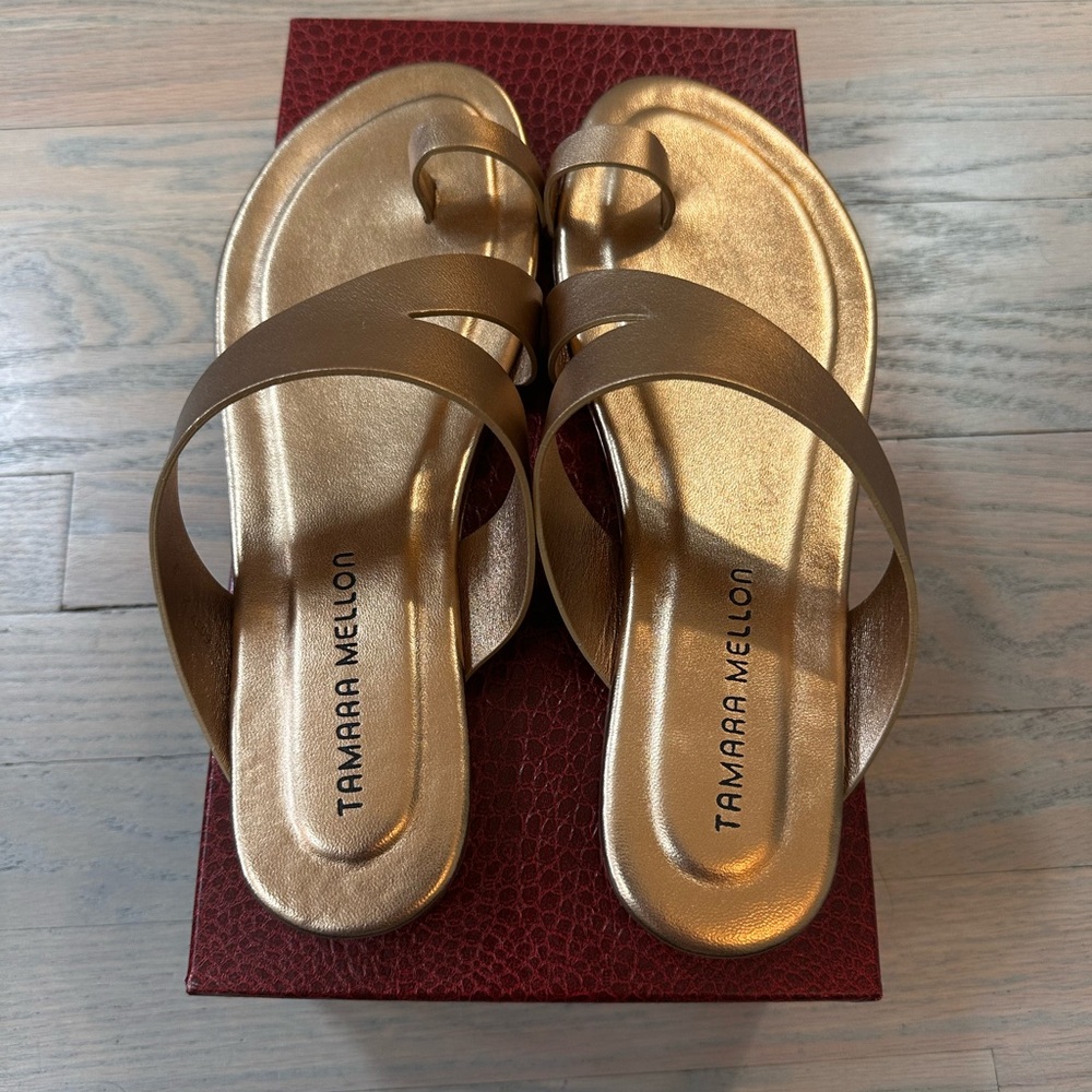 Tamara Mellon Shimmering Gold Slide Sandals